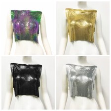 Donna Metallizzato Lucido Canotta Maglia Canotta Brillantini Sexy Party Clubwear