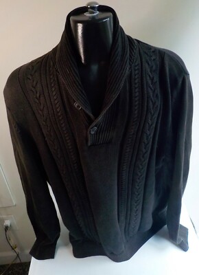 PARADISE COLLECTION Shawl Collar 2 Button Pullover Cableknit Sweater-Brown-SZ XL
