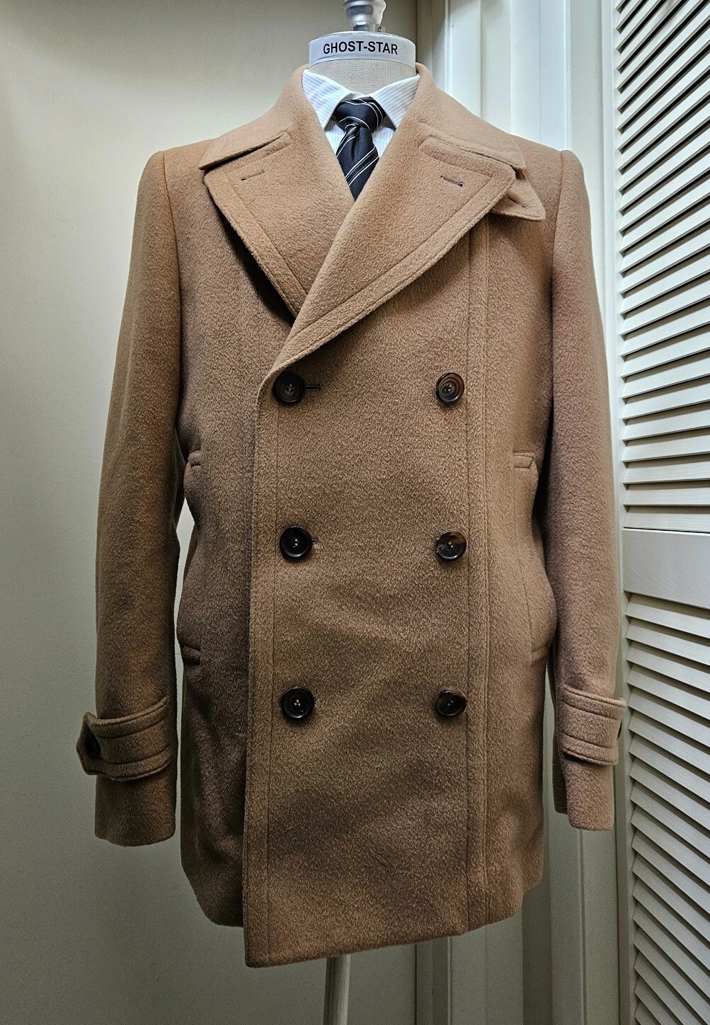 GUCCI pavone beige cammello capelli lana giacca marrone pea coat slim fit 42R 42 52 XL nr