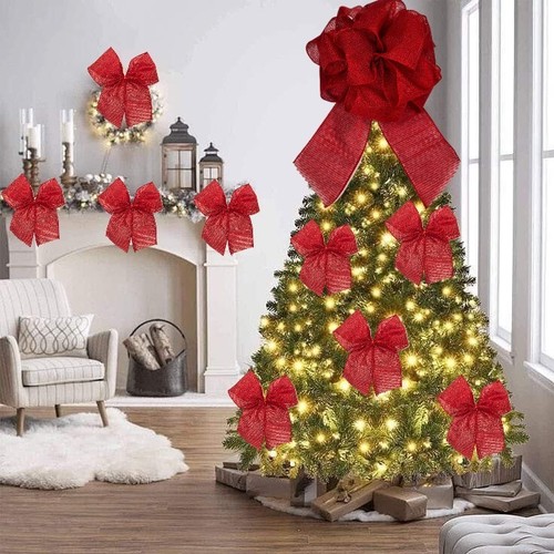 Large Christmas Ribbon Bow Decoration Tree Topper Wreath Xmas Accesories Wired - Picture 1 of 29