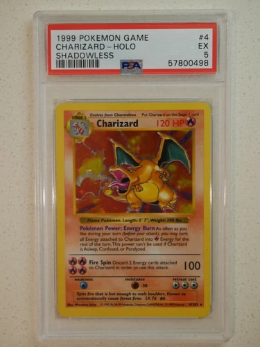 1999 Pokemon Base Set Shadowless Holo Charizard #4 PSA 5 EX Excellent
