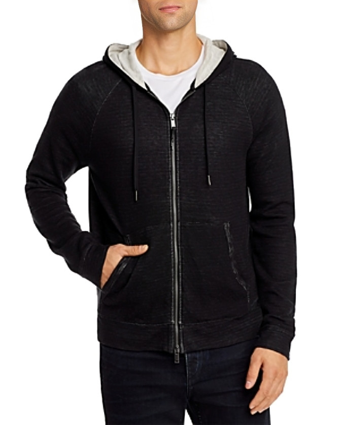 John Varvatos Double-Layer Full Zip Hoodie Mens S Black Striped Long Sleeve 13690₽