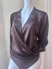 Women's Long Sleeves Bodysuit with Snap Bottom Size M In Burgundy Vibrant Color