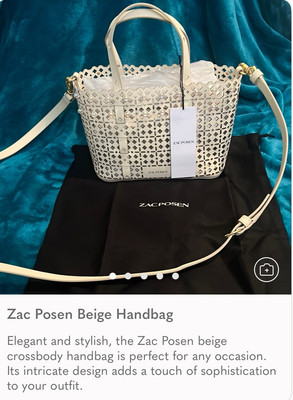 ZAC POSEN Mini Lacey Shopper Crossbody Bag in Eggshell Pearl Studs NWT