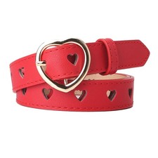 's Hollow Heart Buckle Faux Leather Waist Belt heart-shaped Buckle Belt for W...