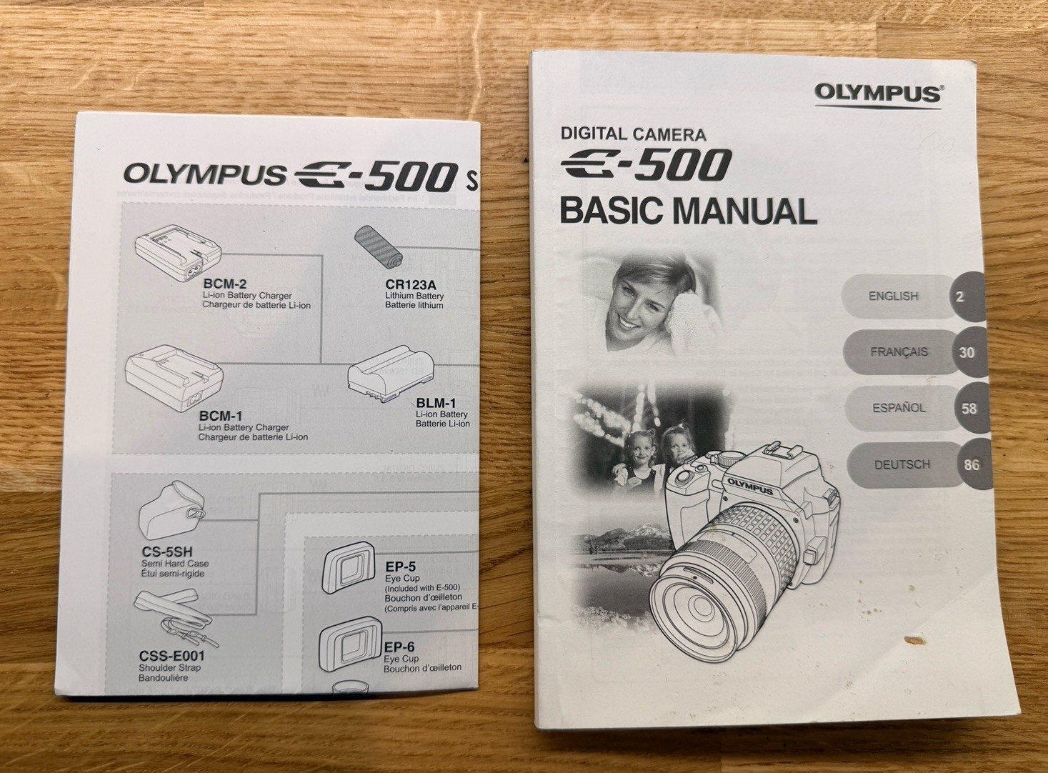 Olympus Evolt E-500 8MP Digital SLR Camera Basic Manual & E-500 System Chart