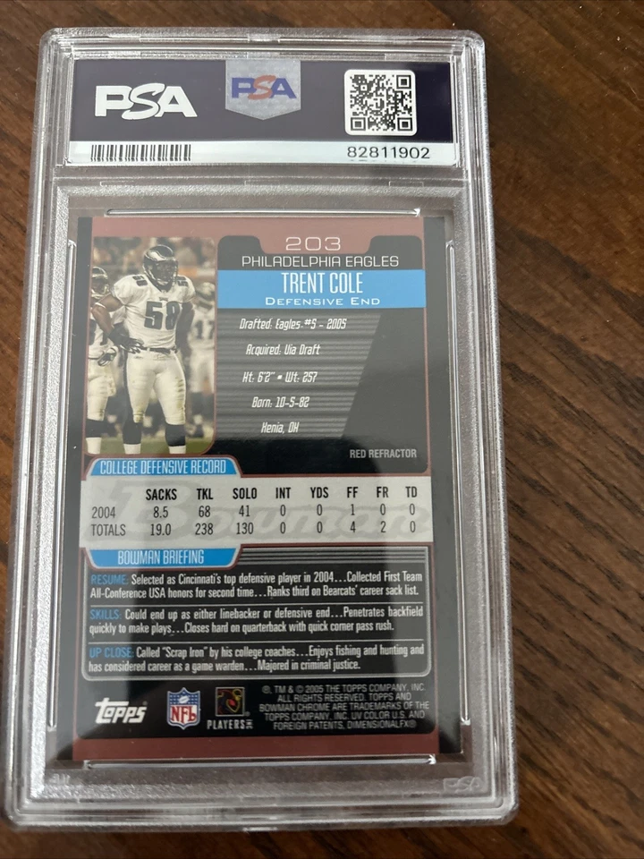 2005 Bowman Chrome — Trent Cole No203 красная переливающаяся карточка (RC) - Изображение 2 из 2