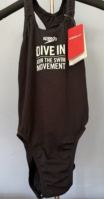 NWT Girl s Speedo Racer Back Swimsuit XS Black New With Tags Practice Swim
