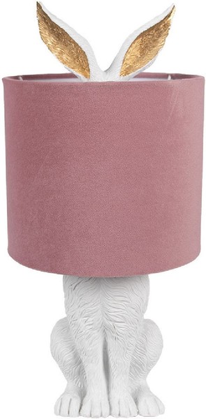 Clayre & Eef 6LMC0099WVP Tischlampe Kaninchen Landhausstil Weiß Rosa E27 60W-image