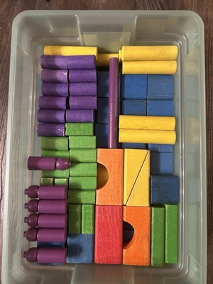 Vintage 1970 s LG Lot of Playskool Colored Wooden Building Blocks Very Good Cond