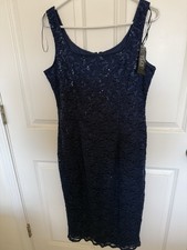 Alex Evenings Navy Blue Lace Sequin Sheath Sleeveless Knee Length Dress Size 12