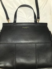 Tory Burch Block-T Satchel Shoulder Bag-Black Leather-Top Handle-Medium Size