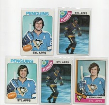 SYL APPS PITTSBURGH PENGUINS 1974-79 TOPPS  VINTAGE 5X HOF LOT EX-NM