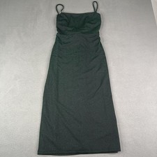 Lulus Midi Dress Womens Medium Black Shiny Green Sparkle Knit Spaghetti Strap