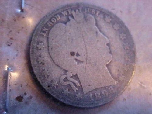 1893-D BARBER silver quarter dollar. Good G