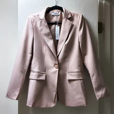 NWT Small Khaki Blazer Jacket 1-Button Pockets Shoulder Pads C & CYBELL