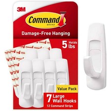 Set of 7 Command 5 lb Large Utility Hooks w/ 12 Strips, No Tools for Hanging, Or 1.14 per strip