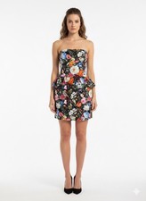 Strapless Floral Peplum Mini Dress Multi Color Garden Party Cocktail Dress S/M