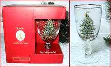 SPODE Christmas Tree Pedestal Goblets - Drinking Glasses Set of 4 Footed 16 oz