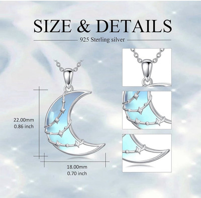 925 Sterling Silver Crescent Moonstone Pendant Necklace with Chain