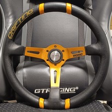 Momo Drifting Steering Wheel 350mm Deep Cone Black Leather Orange Spokes Momo Drifting Steering Wheel 350mm Deep Cone Black Leather Orange Spokes