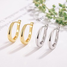 Women 925 Sterling Silver Mewanry Irregular U Huggie Hoop Earrings 10mm Gift A7