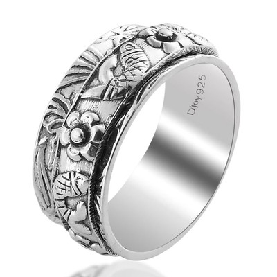 Spinner Ring Artisan Crafted Fish Concave Sterling Silver 925 Nickel Free Sz 11