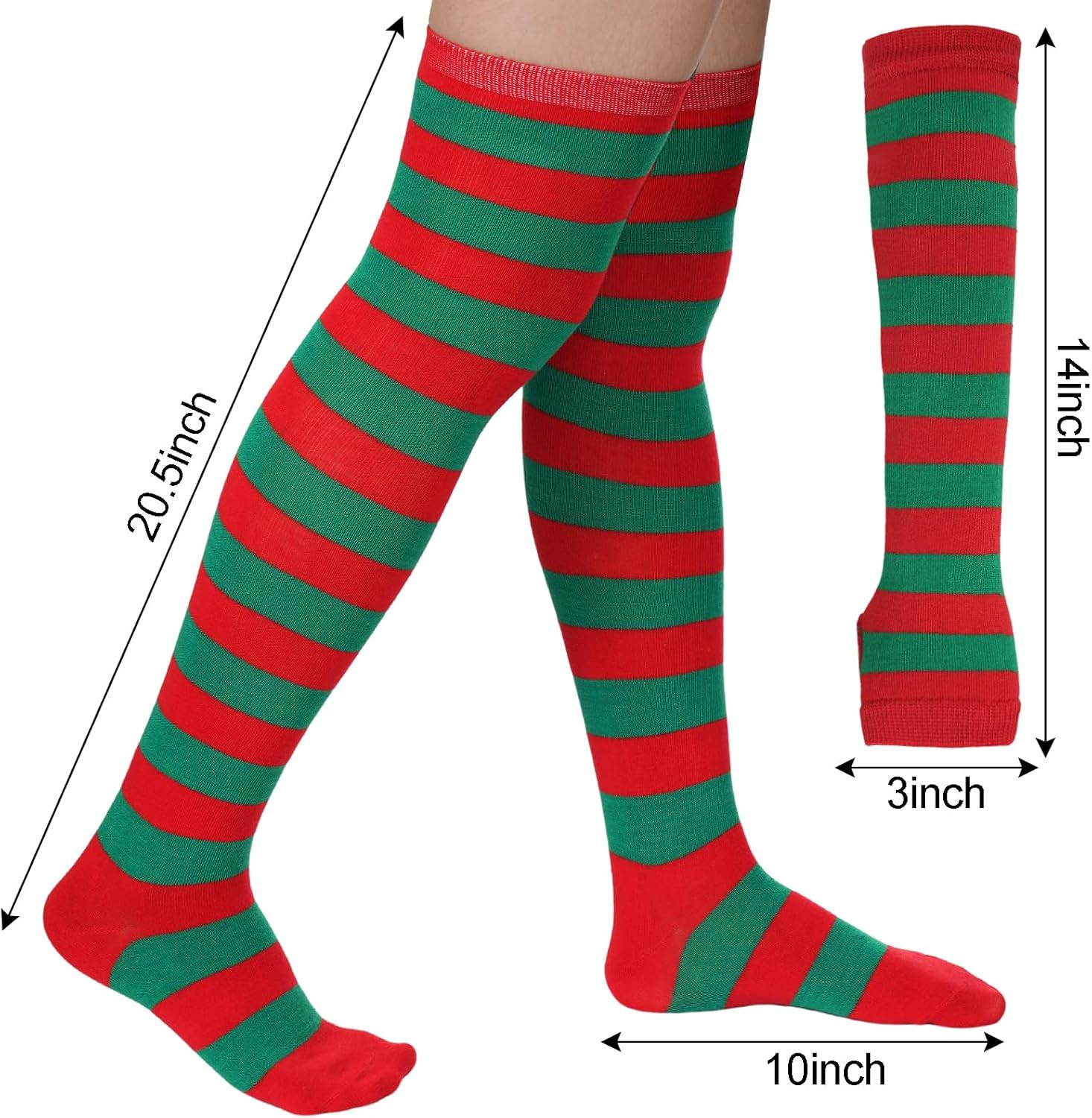 Women's Striped Knee High Socks, Over Knee Thigh High Socks, Arm Warmer and Fing