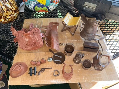 Vtg. Marx Johnny West Accessories Lot , Cowboy Hat , Chaps, See Pictures !