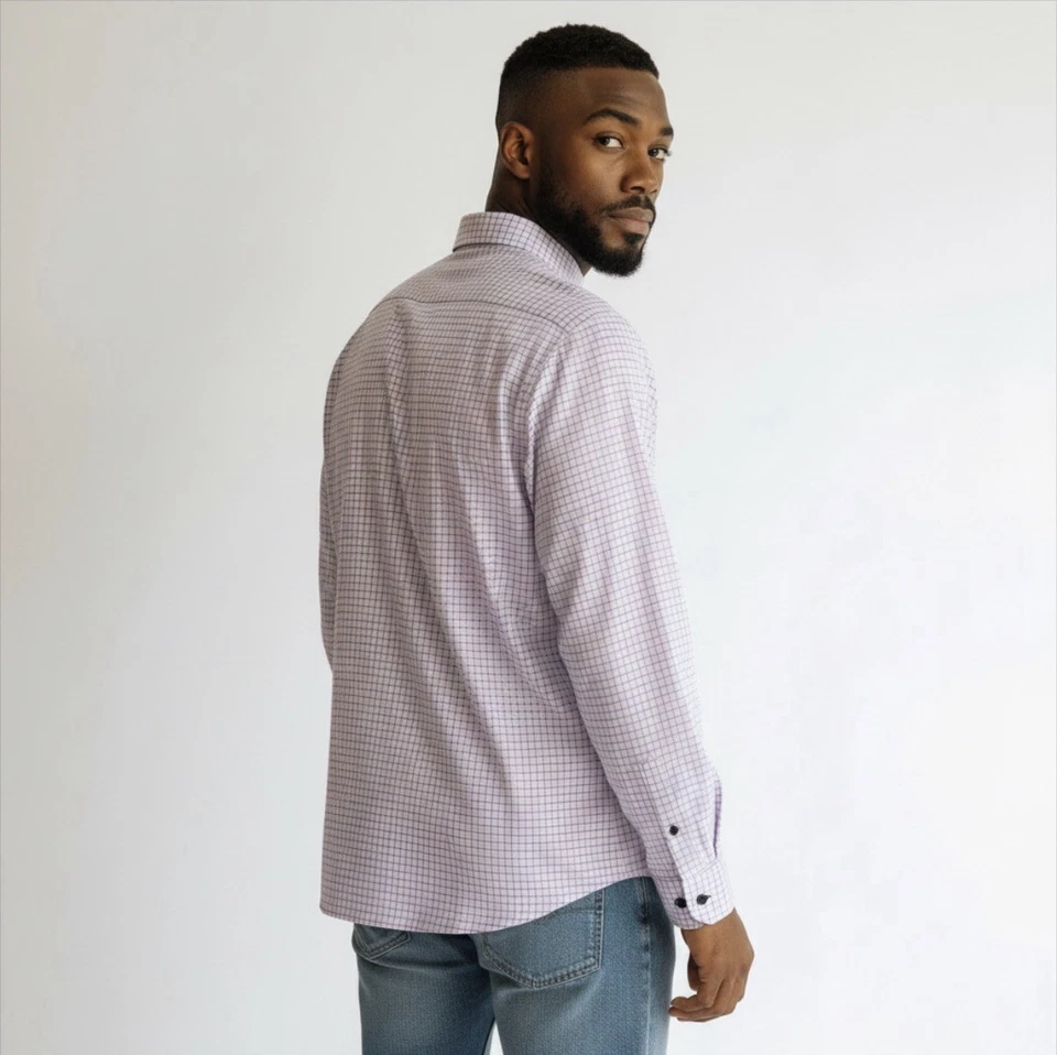 Мужская розовая клетчатая рубашка для официальных приемов делового платья размер XL (США) легкий железный топ - Изображение 2 из 4