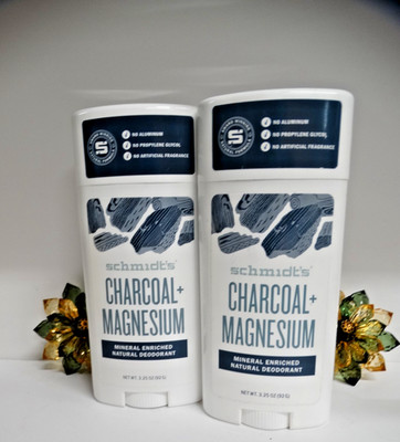 x 2 Schmidt s CHARCOAL +MAGNESIUM  Natural Deodorant RARE - 3.25 oz NO BOX