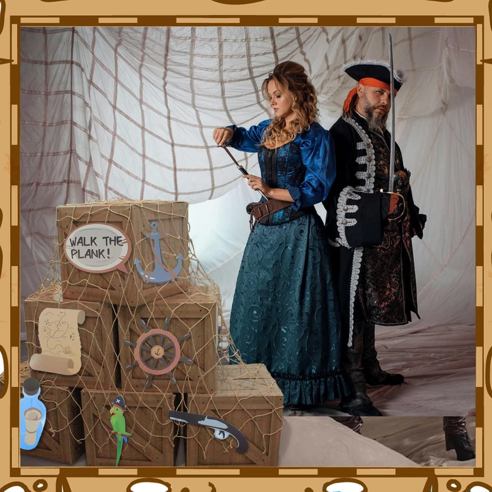 32 Piezas Decoraciones Fiesta Pirata Imitación Tesoro Cajas de Madera Pirata Pesca... Foto 4 de 4