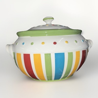 Celebrating Home Simply Summer Stoneware Pot Treats Jar 1 Gal Lid Stripes Dots