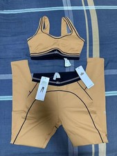alo Women's Beige  Black Bra and Leggings Activewear Set Size S Athletic Fit