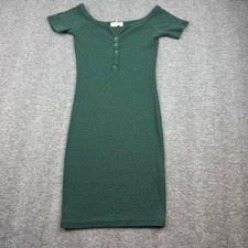 Heart & Hips Henley Mini Dress Womens Medium Green Ribbed Short Sleeve RD32847