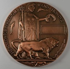 WW1 Bronze Death Plaque Dead Man's Penny 82mm Remembrance Memorial Coin