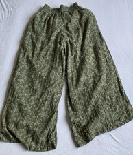 American Eagle Women  s Olive Green Wide Leg Floral Smocked Waist Pants Size S