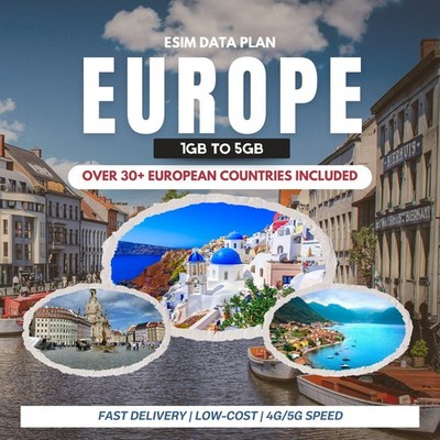 Europe (30+ Countries) 1 GB to 5 GB eSIM | 4G/5G Data Plan | Same-Day Delivery
