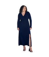 24seven Womens Pleated Maxi Dress, Blue, Plus Size, 1X