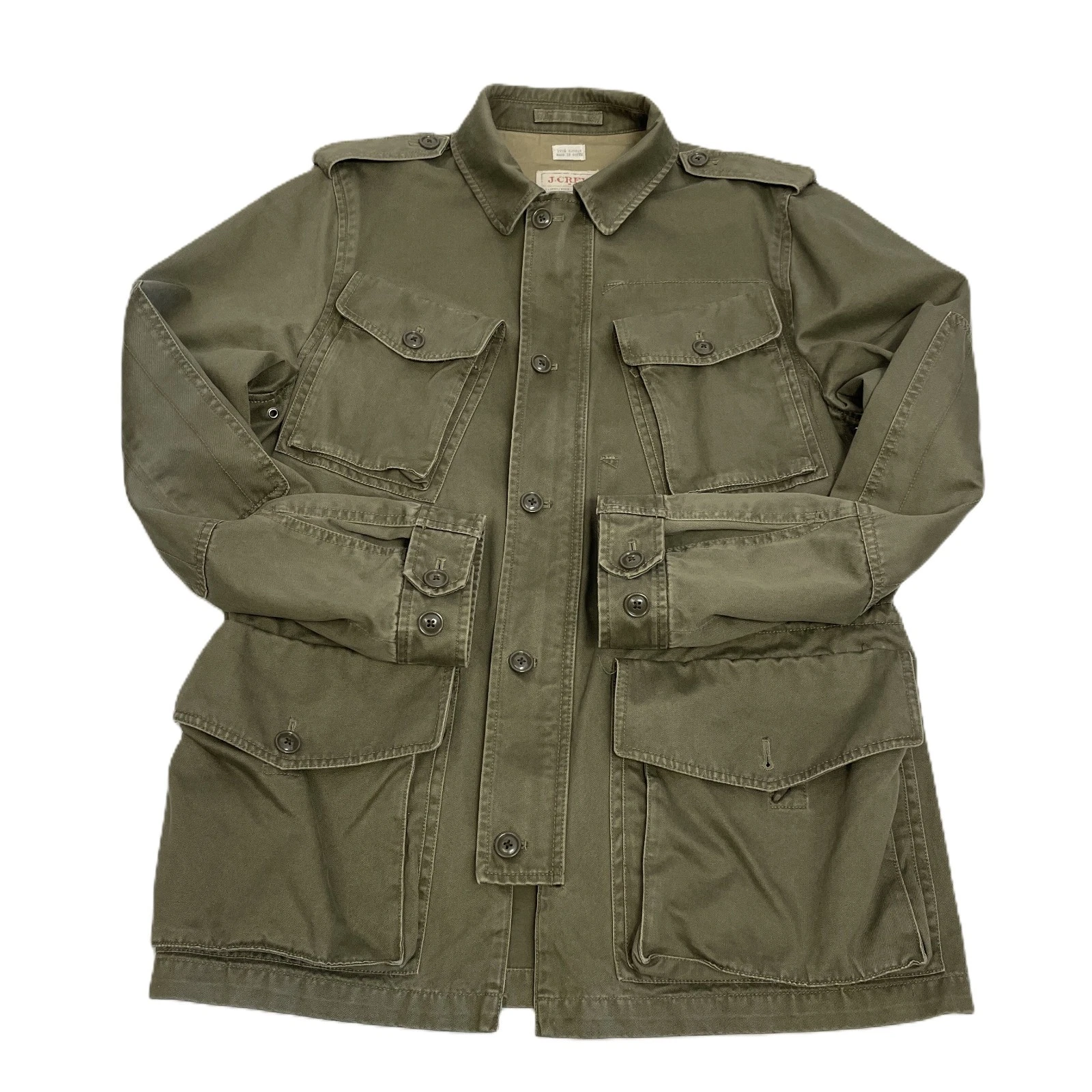 J.Crew Broken In Jacket Men Sz Med Army Green Canvas Military Field Coat Utility image 10