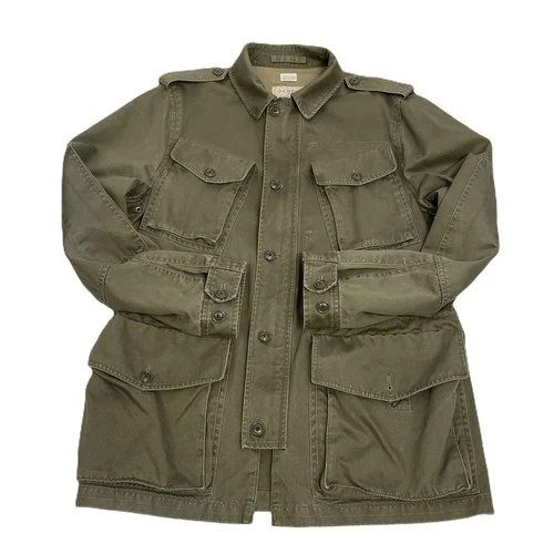 J.Crew Broken In Jacket Men Sz Med Army Green Canvas Military Field Coat Utility image 10