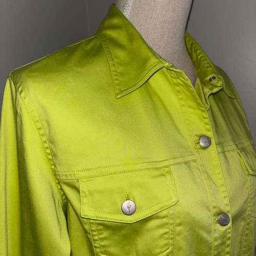 Tori Richard Honolulu lime green button front stretch poplin jacket size 14 - Picture 2 of 8