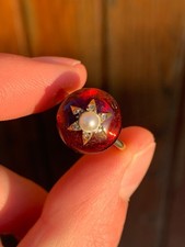 18ct gold diamond cabochon garnet seed pearl ring Victorian