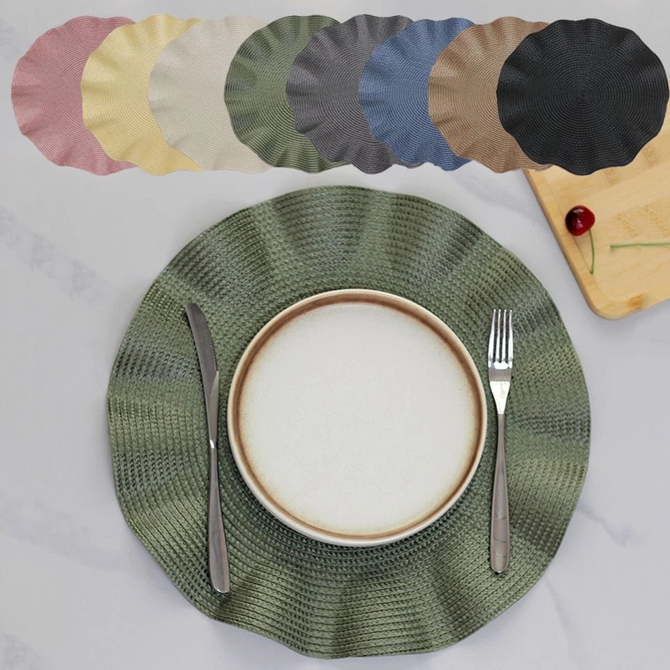 1-4Pcs Round Woven Braided Placemats Dining Kitchen Table Mats Washable Non-Slip - Image 3 of 4