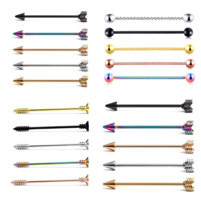 14G Surgical Steel Arrow Screw Industrial Scaffold Helix Ear Piercing Jewelry