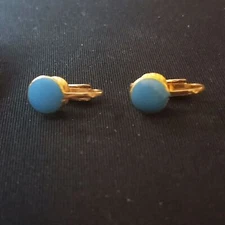 Vintage blue circle clip on earrings