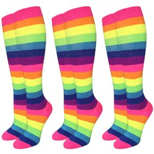 Neon Rainbow Stripe Bright Knee High Socks