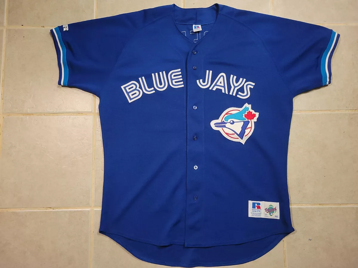 90s AUTHENTIC VINTAGE RICKY HENDERSON BLUE JAYS JERSEY 48 XL RUSSELL  BASEBALL