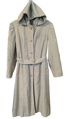 Vintage Windy Weather Trench Overcoat Womans Plus 18 Tan Hood Lined Pockets Rain