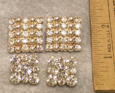 2 Pairs Earrings GoldTone With Rhinestones & Faux Pearl Pierced Stud Post